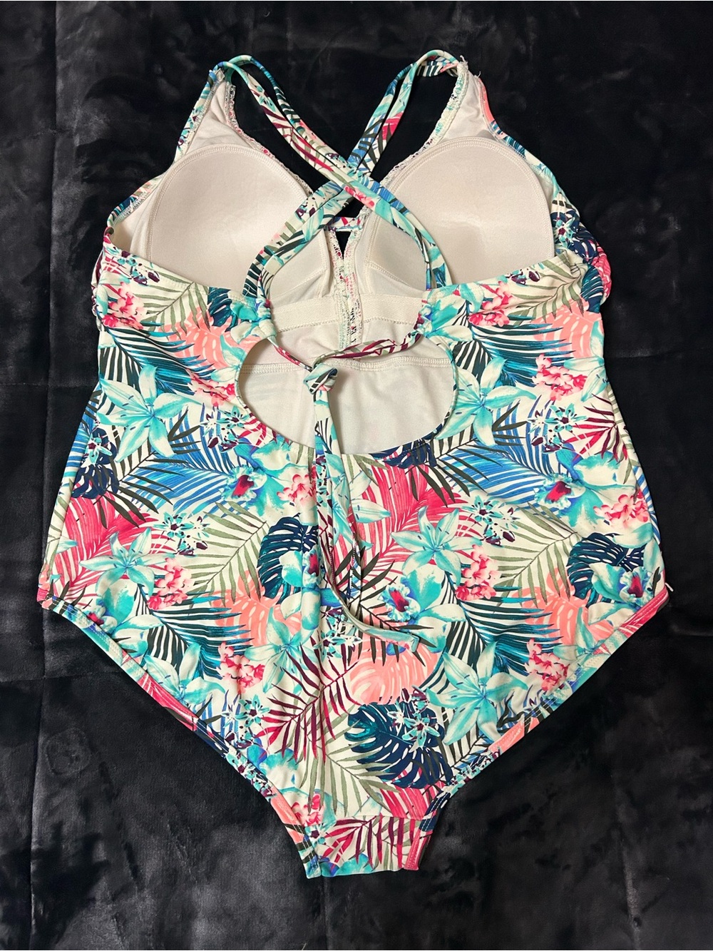 Time and Tru Tropical Floral and Lace one piece - Picture 5 of 8